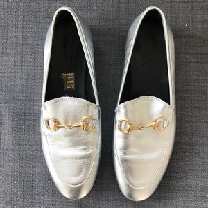 Gucci Silver Metallic Leather Loafers